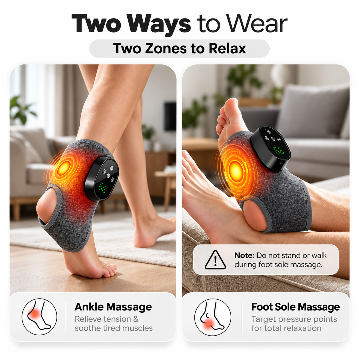 Heated Ankle Massager - 4 Heat Levels, 4 Vibration Modes & 4 Intensities