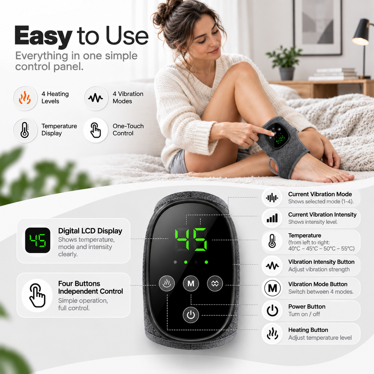 Heated Ankle Massager - 4 Heat Levels, 4 Vibration Modes & 4 Intensities